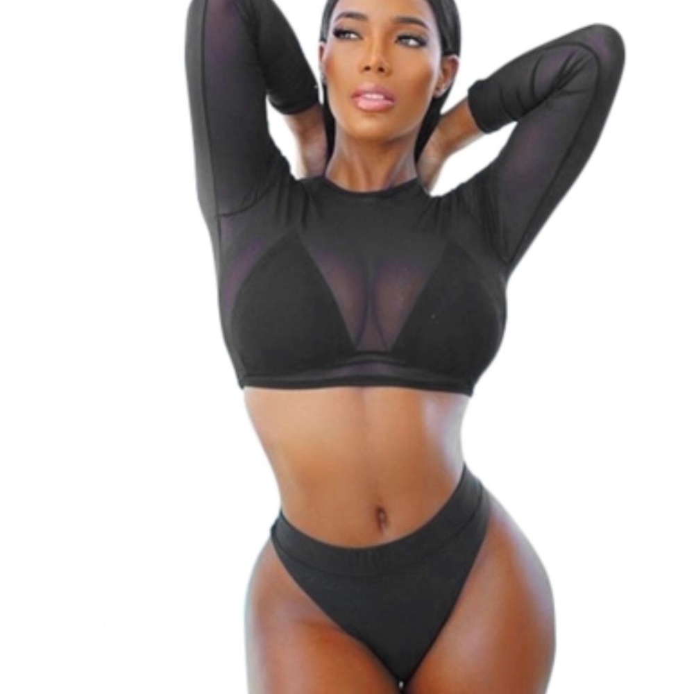 Sheer Mesh Bikini 3-piece - Black